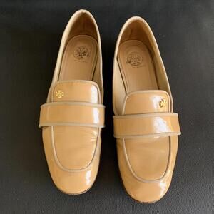 Tory Burch Patent Leather Loafers Flats Shoes Beige Sz 7